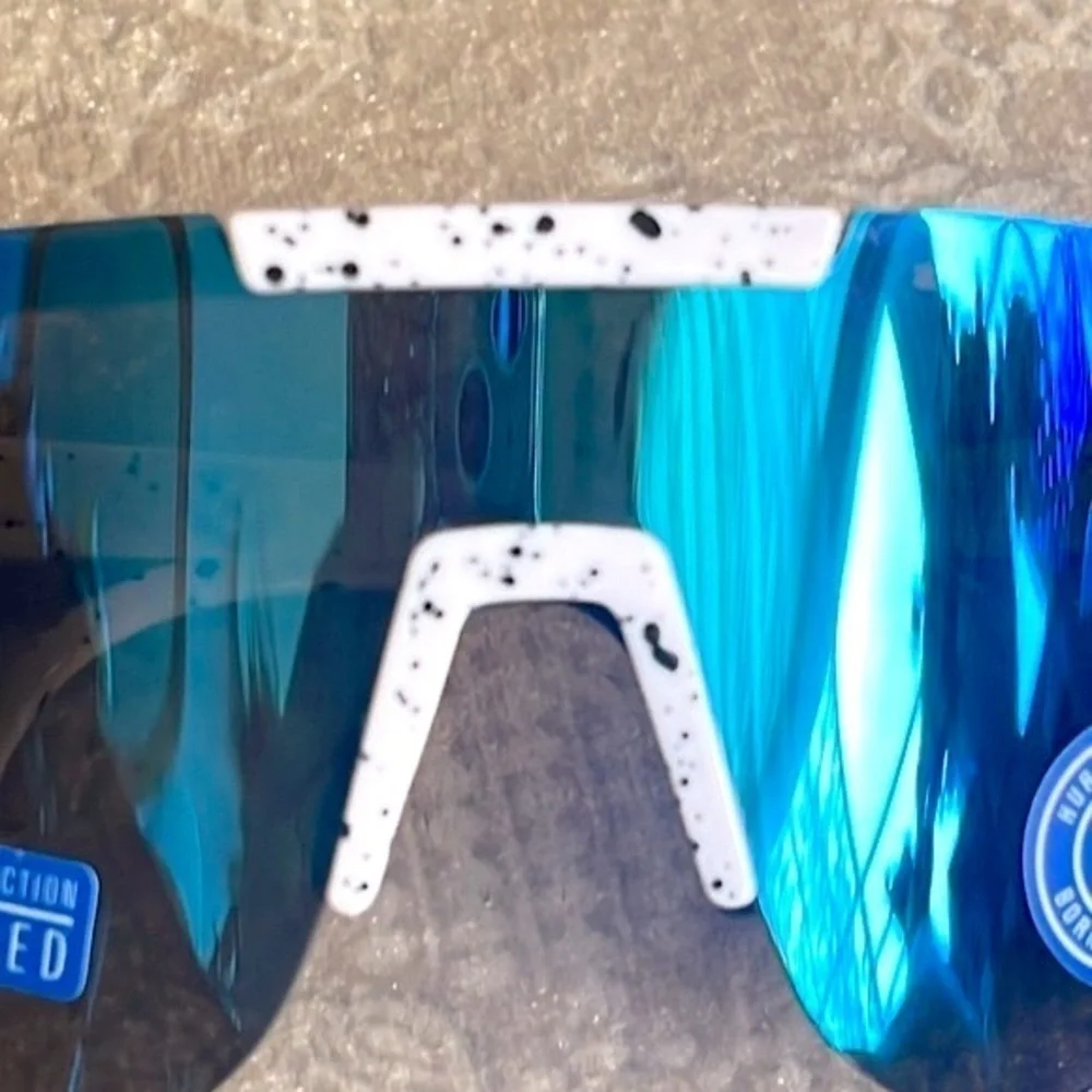 Brand New Hurley Polarized Sunglasses White Semi-Rim Wrap Shield Blue Mirrored